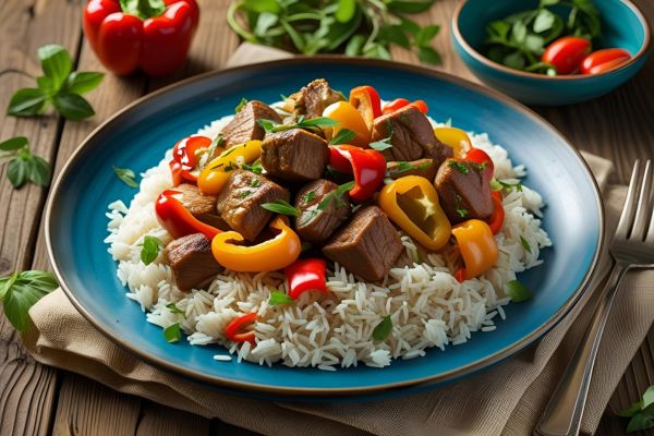 ingredientes para el arroz con carne y pimientos