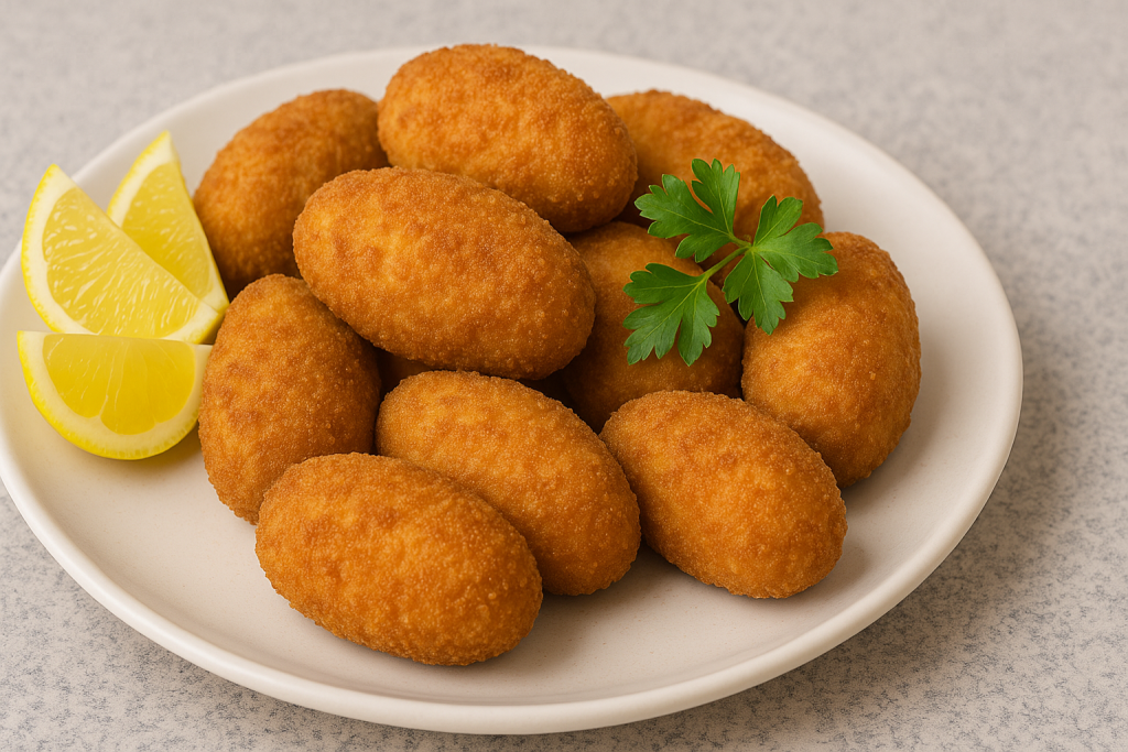 Croquetas de atun caseras crujientes servidas en un plato