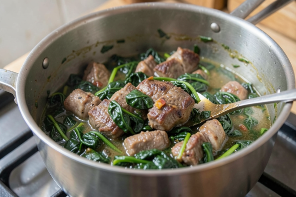 carne en salsa de espinaca